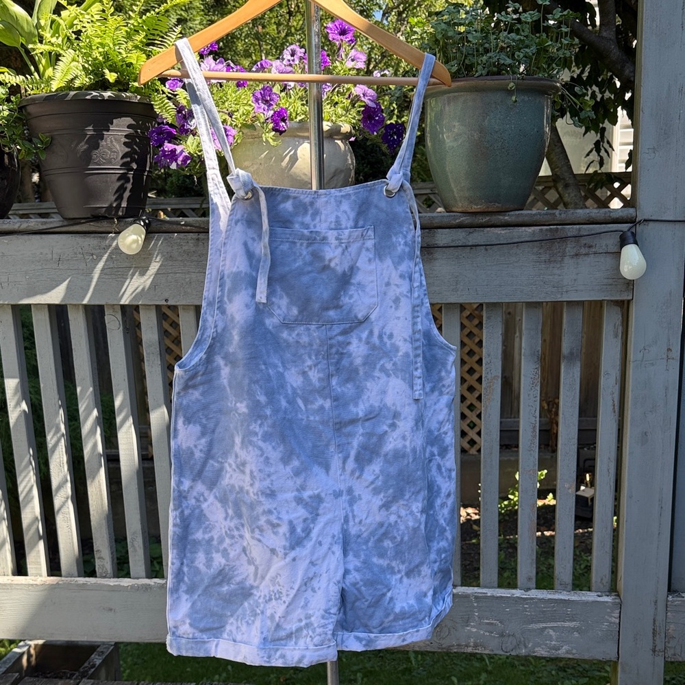 Blue and White Tie-Dye Denim Overalls
